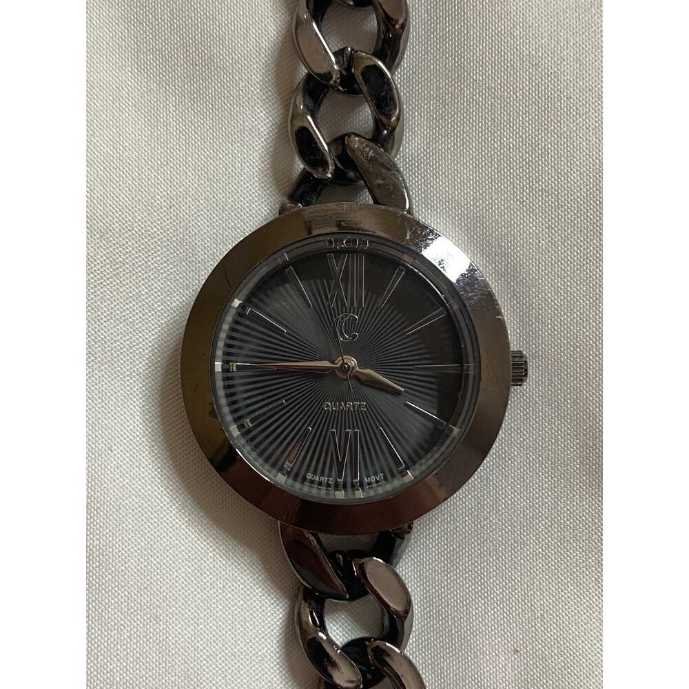 Charming Charlie Watch Women Gunmetal Grey Curb Chain Link Quartz New Battery